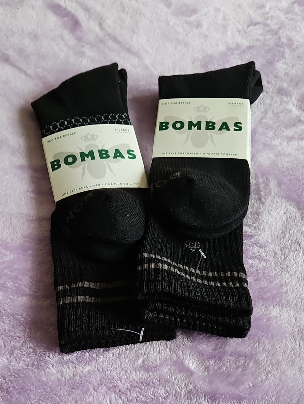 Bombas Black Athletic Crew Socks with Gray Stripe Detail - 2 Pair XL
